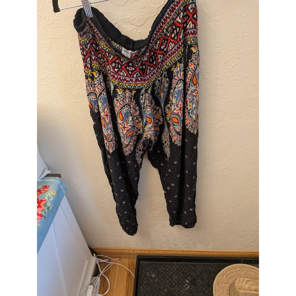 Lofbaz Harem Pants Womens 4XL Black Paisley Print Boho Yoga Trousers Viscose